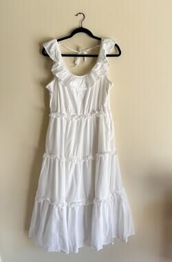 J. Crew White Ruffle Swiss Dot Scoop Neck Tiered Midi Dress Size 14 Bridal